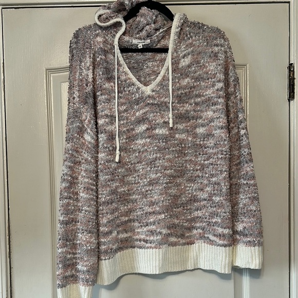 Maurices Sweaters - Maurices Gray, white and Pink V-Neck Hooded Sweater